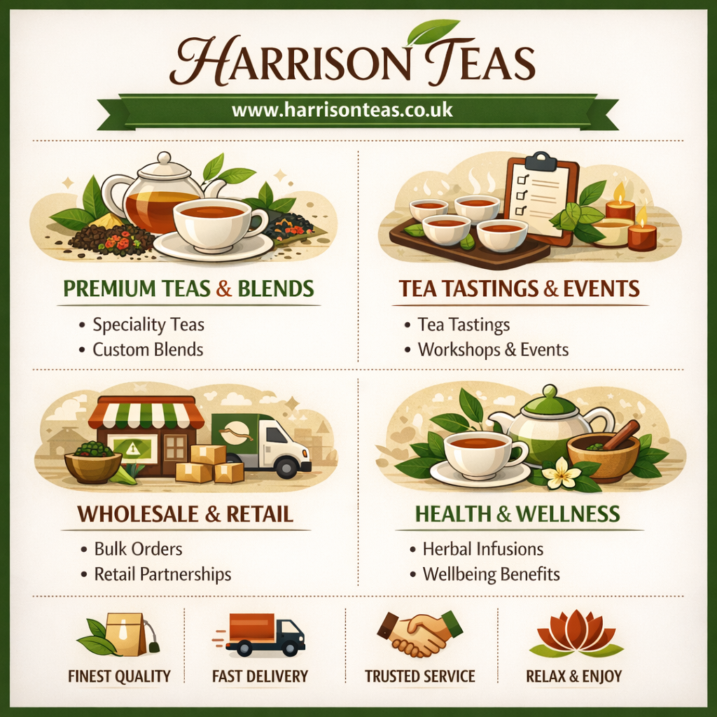 Harrison Teas Infographic. Image Credit: The UK Website Designers Group. Copyright 2026
