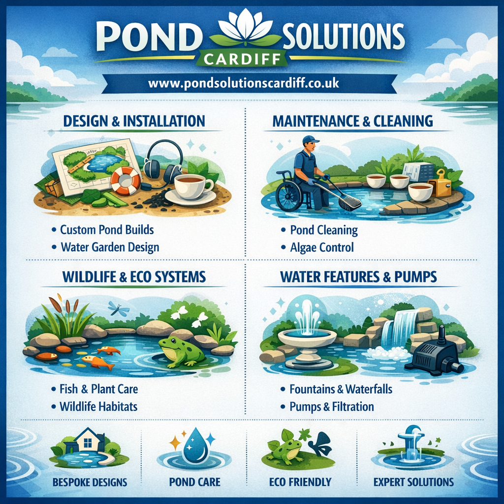 Pond Solutions Cardiff Infographic. Image Credit: The UK Website Designers Group. Copyright 2026